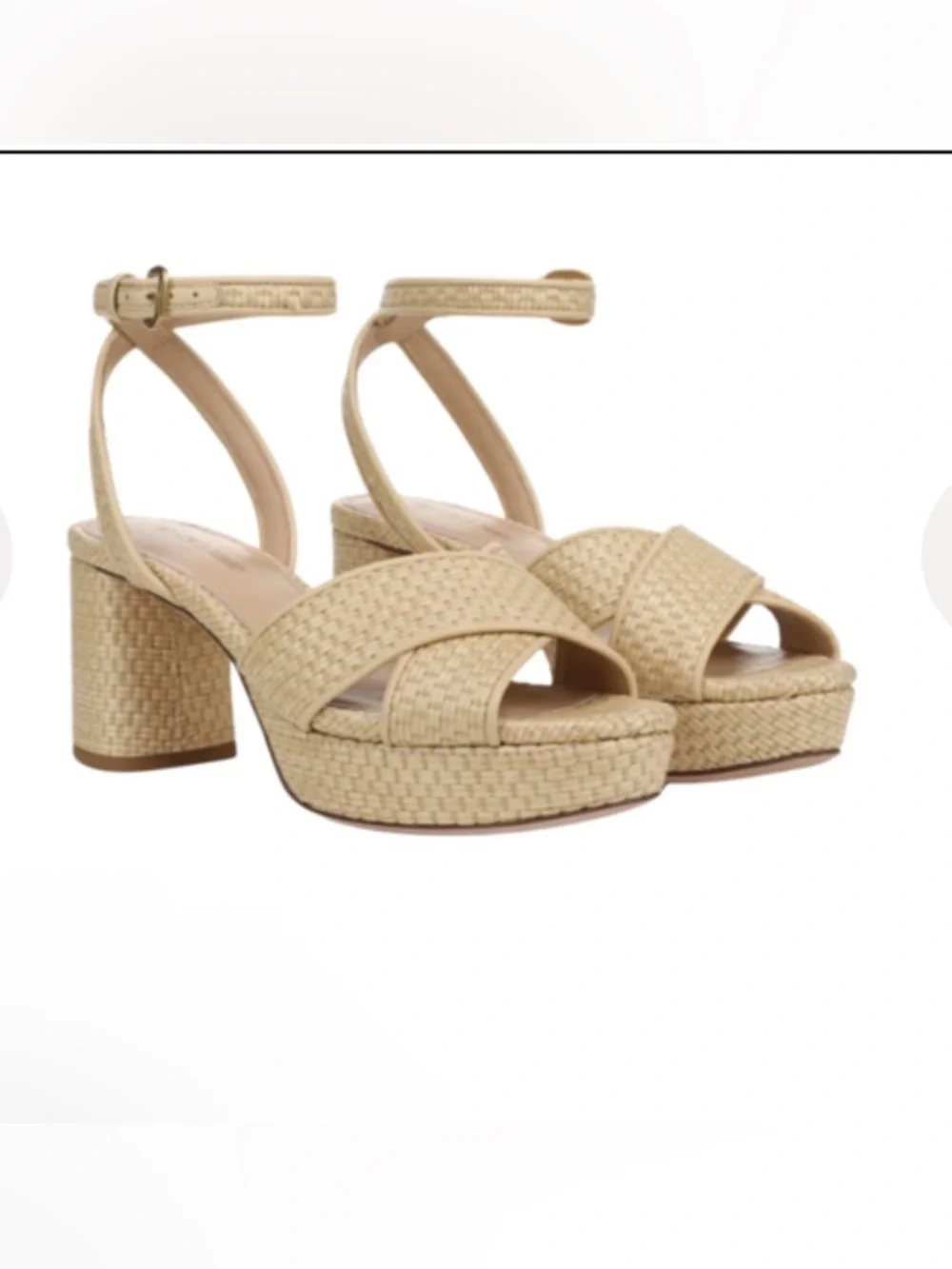 Veronica Beard Danika Raffia Platform Block Heel Sandals Sz 12 summer Resortwear